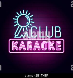 Karaoke Bar Neon Signboard. Led Neon Light Sign Display. Vector Stock Vector