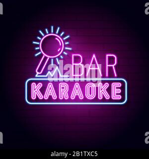 Karaoke Bar Neon Signboard. Led Neon Light Sign Display. Vector Stock Vector