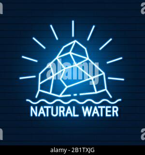 Clean Water Natural Water Neon Signboard. Led Neon Light Sign Display. Vector Stock Vector