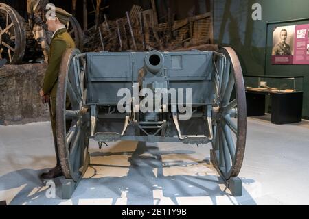 Bovington.Dorset.United Kingdom.February 9th 2020.A 77mm Felkanode 96 neu art German field gun from the first world war is on display at The Tank Muse Stock Photo