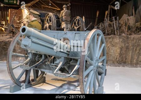 Bovington.Dorset.United Kingdom.February 9th 2020.A 77mm Felkanode 96 neu art German field gun from the first world war is on display at The Tank Muse Stock Photo