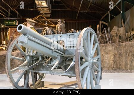 Bovington.Dorset.United Kingdom.February 9th 2020.A 77mm Felkanode 96 neu art German field gun from the first world war is on display at The Tank Muse Stock Photo