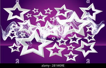 Collection of stars on purple waves background Stock Vector