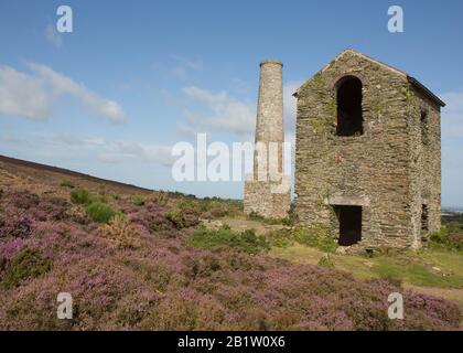 The old pumping house at the open cast copper mine on Mynydd Parys Mountain in Anglesey North Wales. Stock Photo