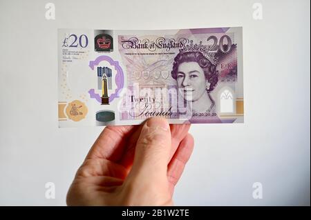 New Polymer Twenty Pound Note. Issued on 20th February 2020. Stock Photo