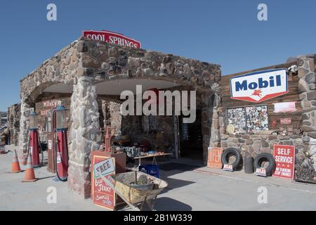 On historic Route 66, Cool Springs, Arizona, was a water stop for travelers long before cars.  Now it is one building, a museum and tourist shop. Stock Photo