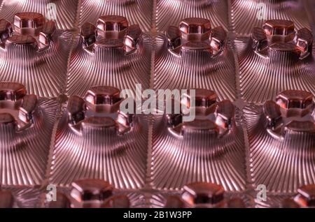 Cells with geometric shapes. Focus in the background. Side view. Selective focus. Digital photo Stock Photo
