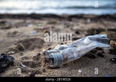 Ocean Plastic Washed Up On Shore Stock Photo