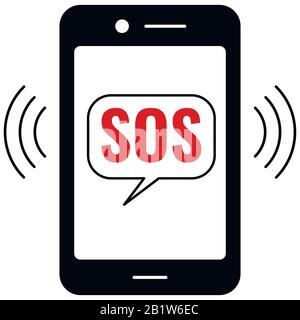 SOS button. Emergency phone icon. Black sing on white background Stock