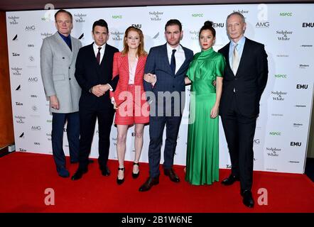 Alistair Petrie, Dougray Scott, Emily Beecham, Mark Stanley, Anna Friel and David Tait (left to right) attending the Sulphur and White World Premiere held at the Curzon Mayfair in London. Stock Photo