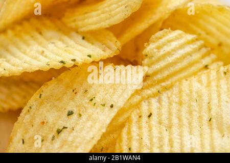 Texture and background of corrugated chips. Close up. Stock Photo