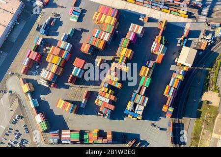 Aerial photograph, logport II, RRT Rhein-Ruhr Terminal Company for Container and Goods Handling mbH, Duisburg, Ruhr Area, North Rhine-Westphalia, Germ Stock Photo