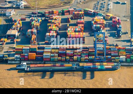 Aerial photograph, logport II, RRT Rhein-Ruhr Terminal Company for Container and Goods Handling mbH, Duisburg, Ruhr Area, North Rhine-Westphalia, Germ Stock Photo