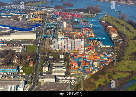 Aerial photo, logport I, terminal, container port, Duisburg, Ruhr area, North Rhine-Westphalia, Germany, DE, Duisburger Hafen, Duisport, Europe, port, Stock Photo