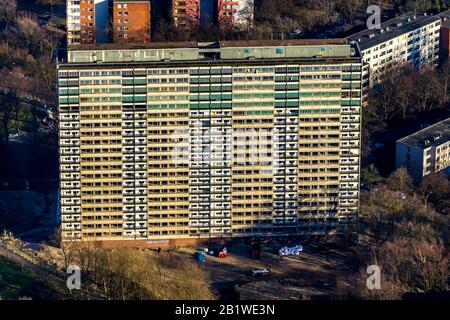 Aerial photograph, Hochheide residential park, The White Giants, Duisburg, Ruhr area, North Rhine-Westphalia, Germany, DE, Europe, shapes and colours, Stock Photo