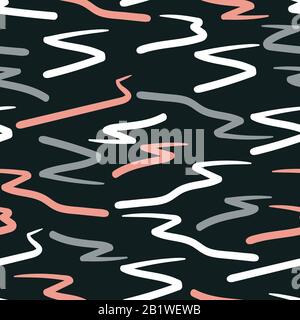 Hand drawn brush pattern, zigzags, lines and curves. Seamless pattern Stock Vector