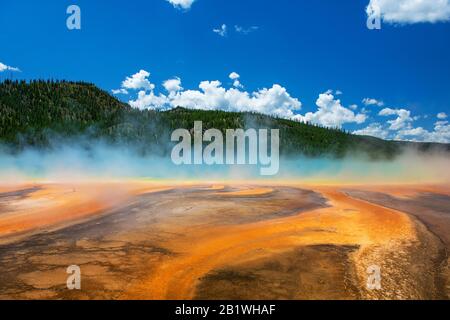 Yellowstone National Park, Wyoming, USA: Grand Prismatic Spring (largest hot spring of USA) in Midway Geyser Basin Stock Photo