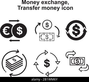 Money Exchange Transfer money set icon template black color editable. Money Exchange symbol Flat vector sign isolated on white background. Simple logo Stock Vector