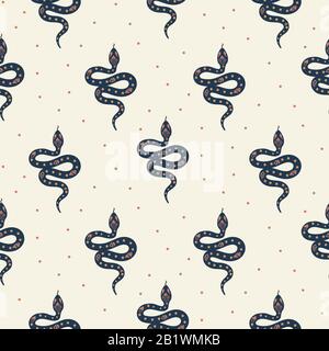 Cartoon boho snakes vector seamless pattern. Stock Vector