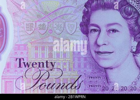 The new polymer £20 note that was released in the UK on 20th February 2020 Stock Photo