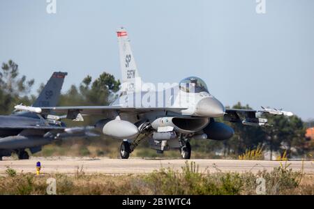 An F-16c Fighting Falcon from the 480th Fighter Squadron, Spangdahlem Air Base, Germany, in Monte Real, Portugal, Fev. 19, 2020. Stock Photo