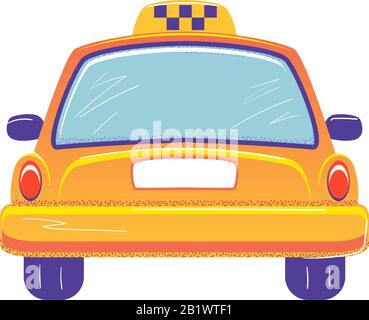 Taxi cab back view Flat banner template on white background. Empty space for number. Yellow auto car vector illustration. Isolated transportation service sign. Rearview concept. Stock Vector