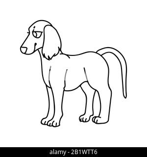 Cute cartoon monochrome puppy saluki dog breed lineart vector clipart. Pedigree kennel doggie breed for dog lovers. Purebred domestic for pet parlor Stock Vector