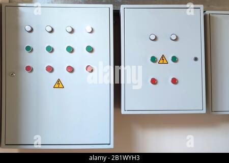 Control Electro-panel by light, with the buttons of starting and feet. Stock Photo