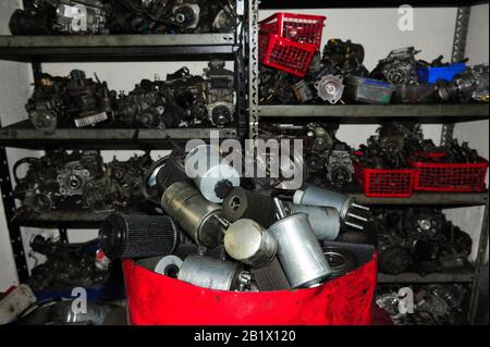 car, workshop, servis, repair, car, egr valve, diesel, gasoline, dose, pump, motor, vehicle, parts, used, Stock Photo