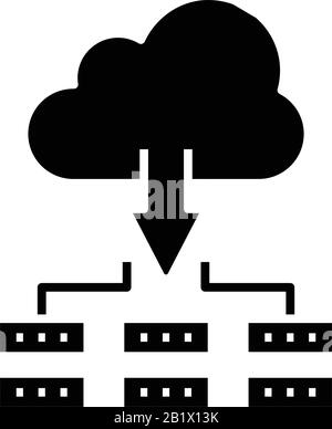 Cloud data distribution black icon, concept illustration, vector flat symbol, glyph sign. Stock Vector