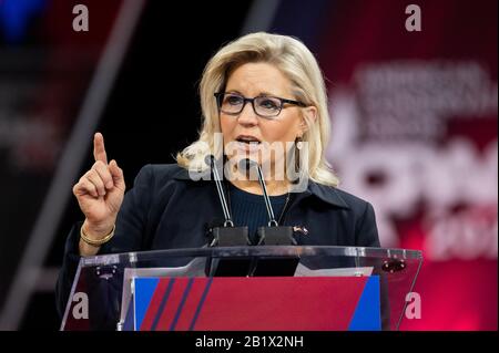 U.S. Representative Liz Cheney (R-WY) speaks during the Conservative Political Action Conference (CPAC) in Oxon Hill. Stock Photo