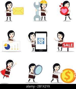 Set character of woman wearing cute costume chocolate bar in food festival. Stock Vector