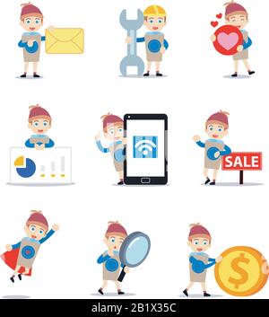 Set character of man drink a glass of brew coffee with ice cubes. Stock Vector