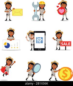 Set character of female Deputy Sherif from the Wild West. Stock Vector