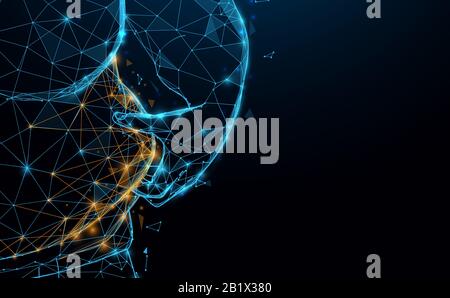 Man touching his fat belly. Man with overweight. Lines, triangles and particle style design Stock Vector