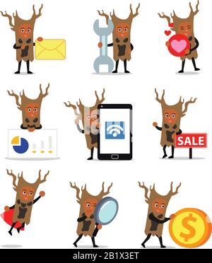 Set character of woman performed as a haunted tree on the stage. Stock Vector
