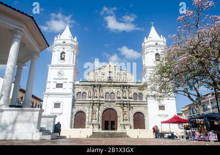 Plaza de la Independencia also known as Plaza Mayor or Plaza Catedral in Casco Viejo in Panama City. Stock Photo