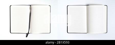 Notebook mock up with clean black blank for design and advertising. Notepad with chromed spring and free copy space template. On the gray background. Stock Photo