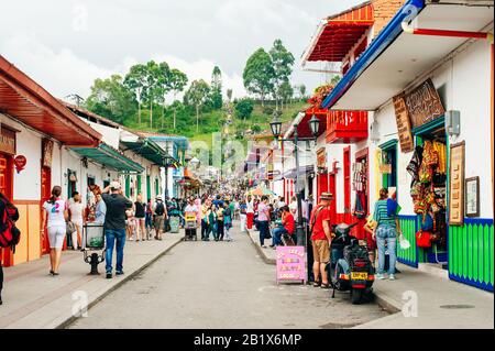SALENTO, COLOMBIA - APRIL 2019 view of streets in Salento, in the Coffee Region in Quindio, Colombia Stock Photo