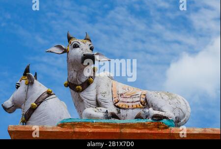 Cow statue in indian temple Stock Photo