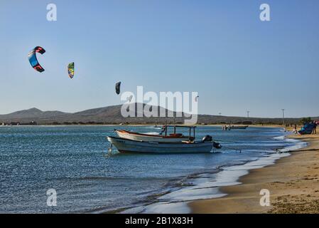 Kitesurfing in Cabo de la Vela, Guajira, Colombia Stock Photo