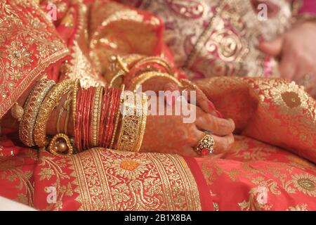 Close up of indian bride hand with jewelry  Stock Photo