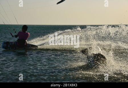 Kitesurfing in Cabo de la Vela, Guajira, Colombia Stock Photo