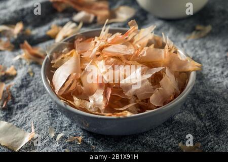 Organic Dried Japaense Dried Bonito Flakes in a Bowl Stock Photo