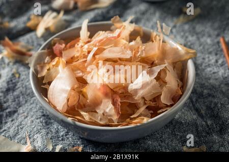 Organic Dried Japaense Dried Bonito Flakes in a Bowl Stock Photo