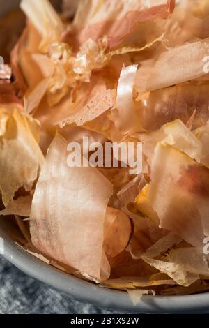 Organic Dried Japaense Dried Bonito Flakes in a Bowl Stock Photo