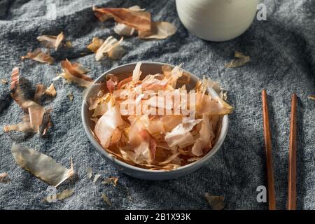 Organic Dried Japaense Dried Bonito Flakes in a Bowl Stock Photo