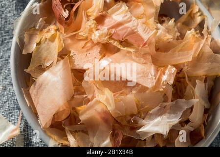 Organic Dried Japaense Dried Bonito Flakes in a Bowl Stock Photo