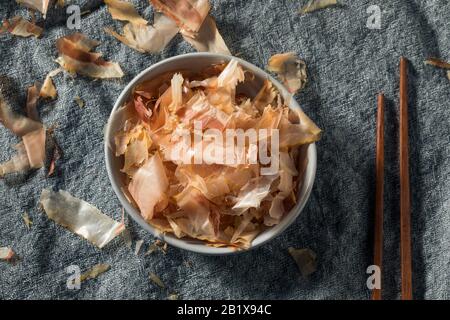 Organic Dried Japaense Dried Bonito Flakes in a Bowl Stock Photo