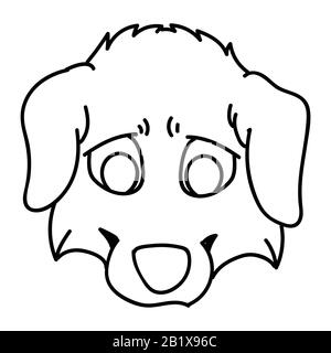 Cute cartoon monochrome lineart puppy australian face shepherd dog vector clipart. Pedigree kennel doggie breed for dog lovers. Purebred domestic for